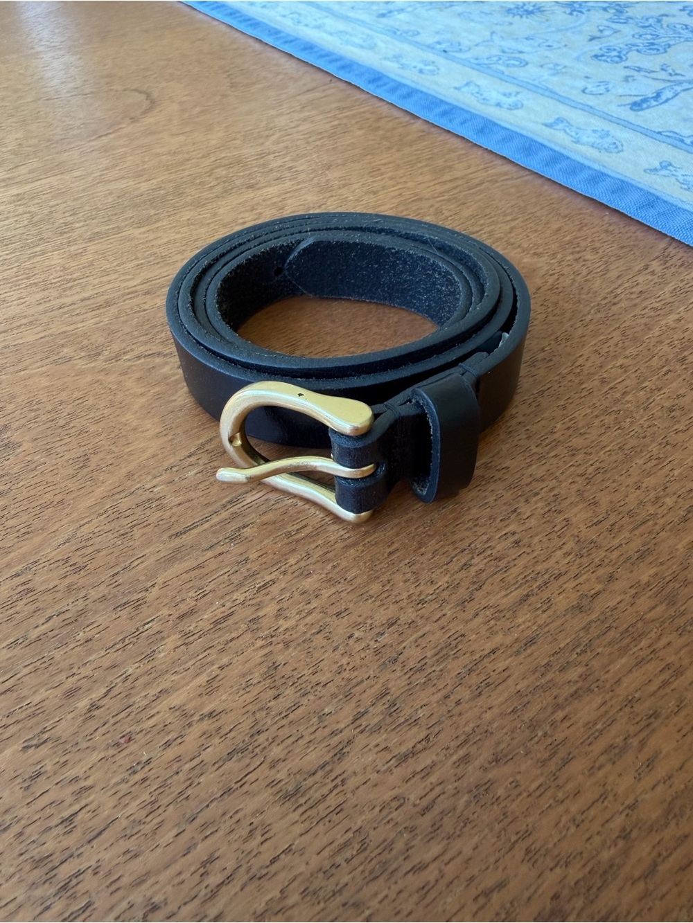 Madewell Black Leather Belt with Brass-Tone Double Prong Buckle